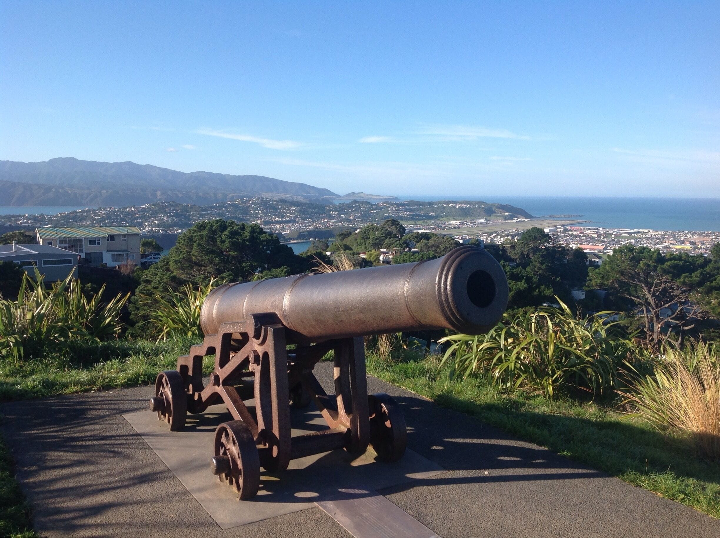 Canon at the lookout in Mount Victoria, Wellington New Zealand 