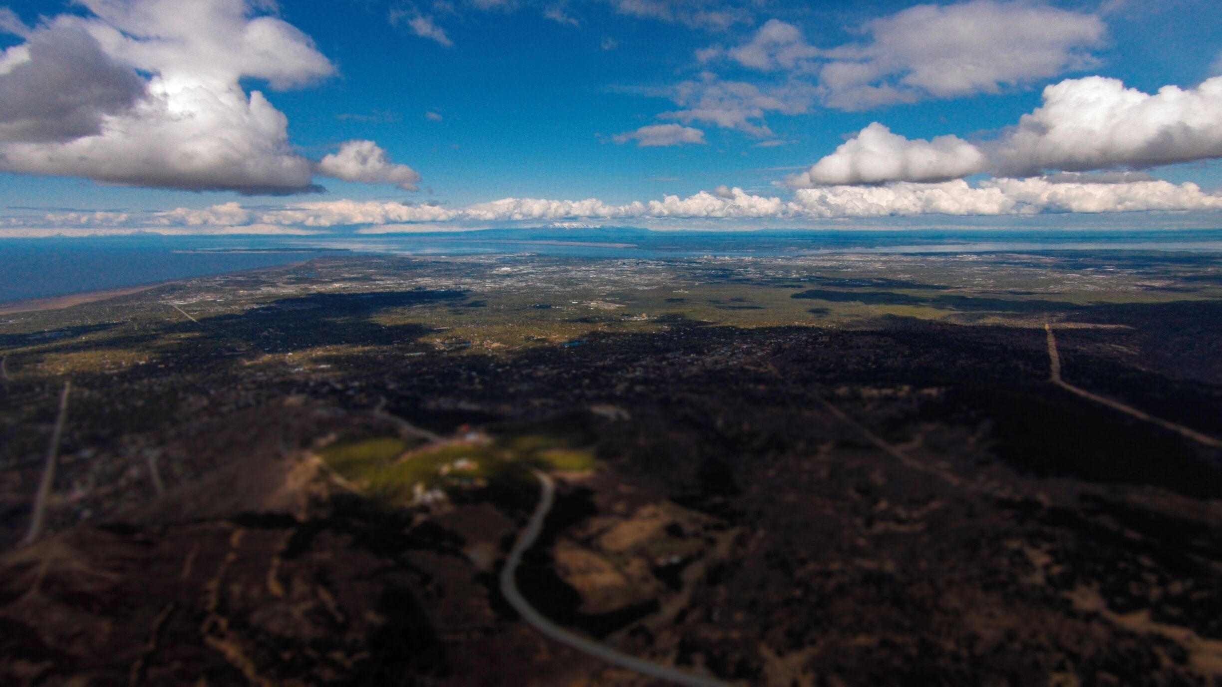 a view west of Anchorage from the trailhead at altitude with the phantom