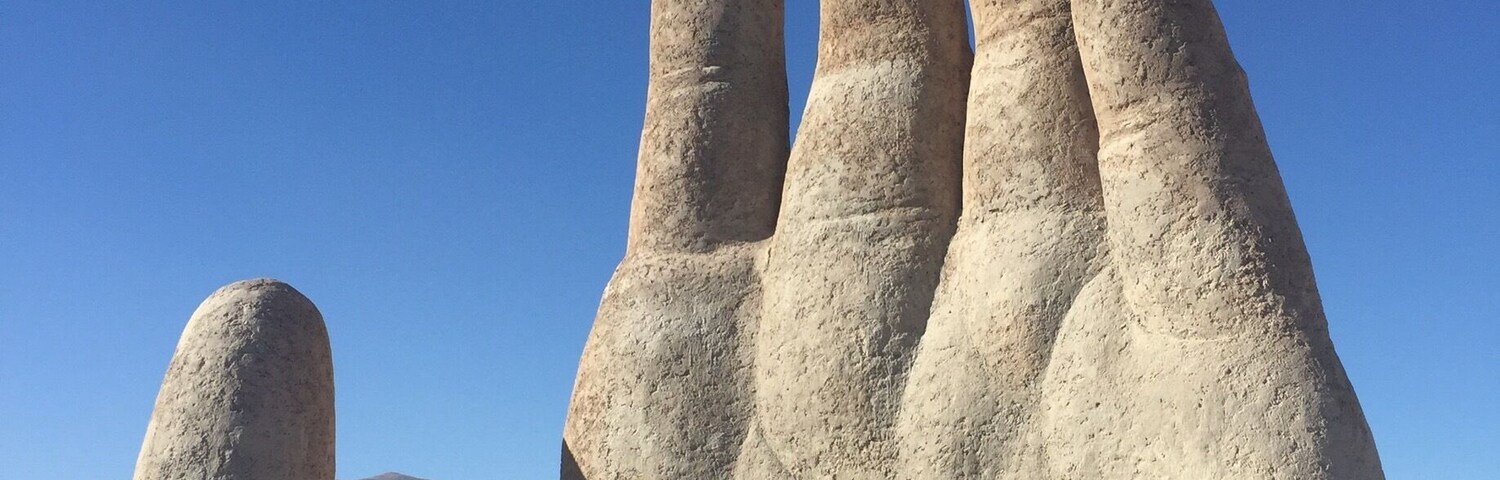 The Mano de Desierto is a large-scale sculpture of a hand located in the Atacama Desert in Chile