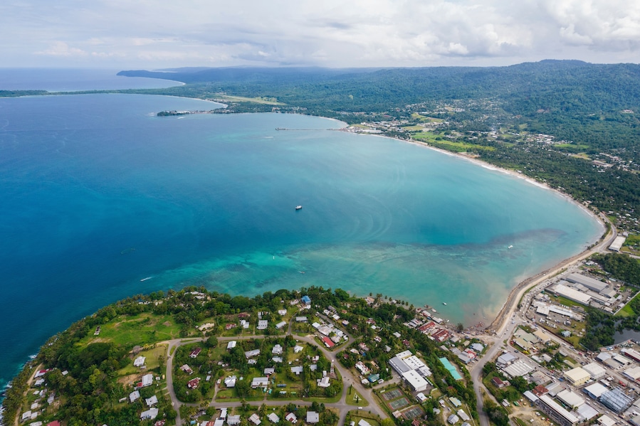 Aerial Drone Above Wewak City, East Sepik Province, Papua New Guinea.