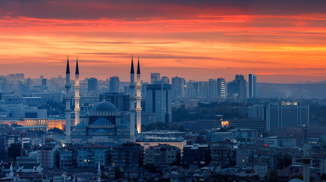 Ankara and Kocatepe Mosque in sunset