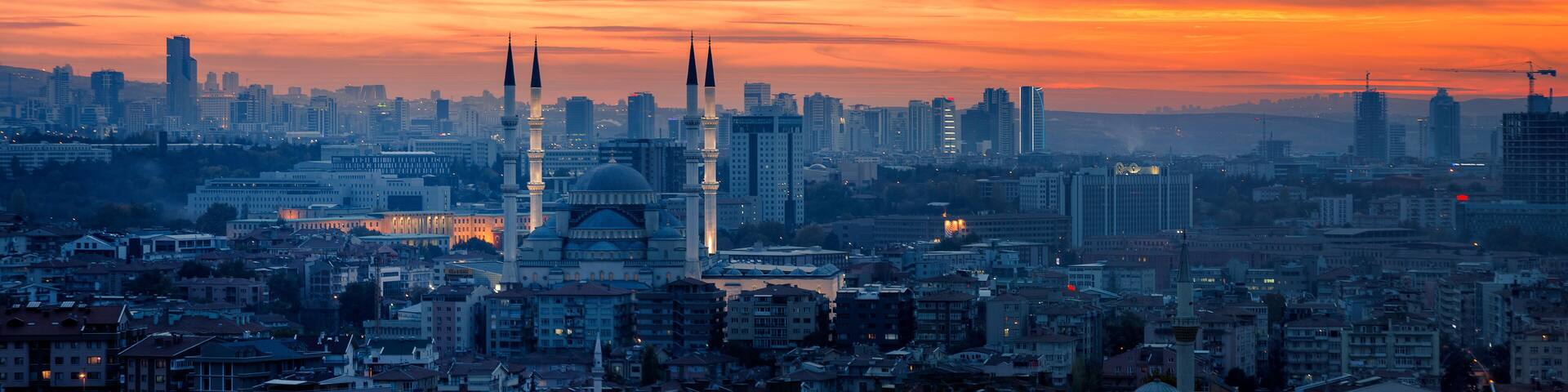 Ankara and Kocatepe Mosque in sunset