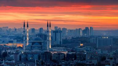 Ankara and Kocatepe Mosque in sunset