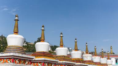 eight white pagoda in qinghai kumbum monastery