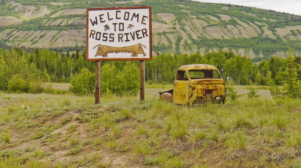 Welcome sign to Ross River in Yukon, Canada.