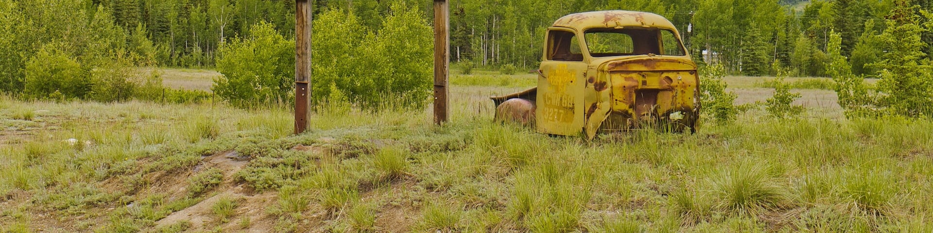 Welcome sign to Ross River in Yukon, Canada.