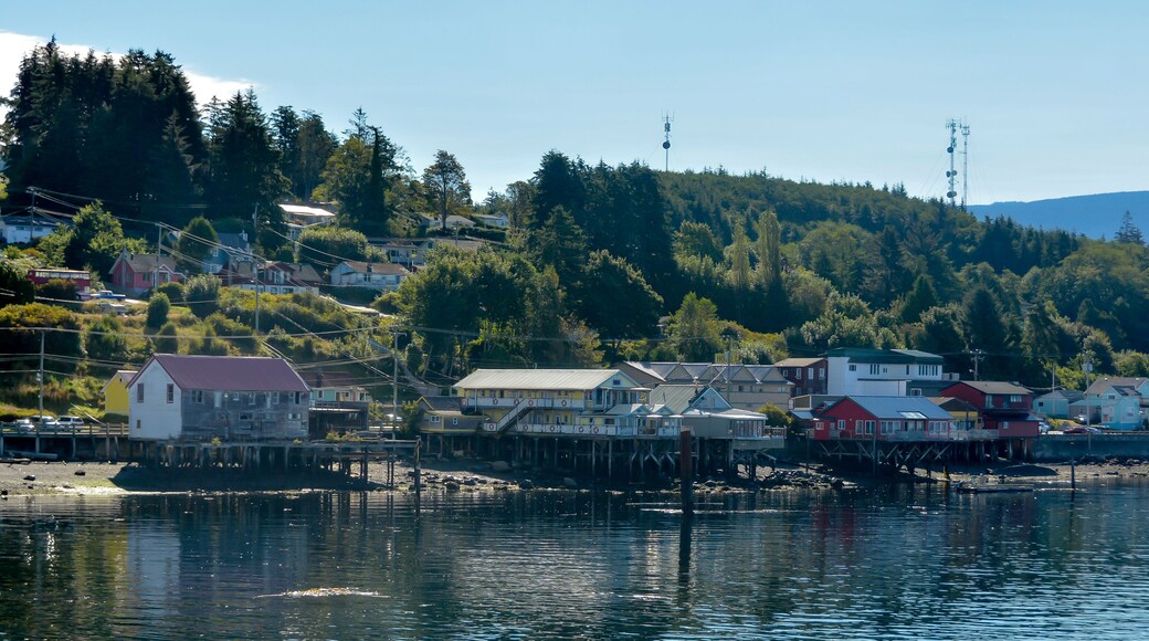 Waterfront village houses on stilts, Alert Bay, Cormorant Island, British Columbia, Canada