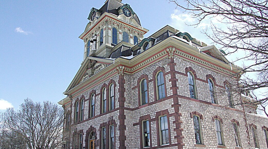 Sault Ste. Marie is a city in Ontario, Canada. It's on the St. Marys River, north of the U.S. border, near 3 of the Great Lakes. It’s known for the 19th-century Sault Ste. Marie Canal, lined with red sandstone buildings.
