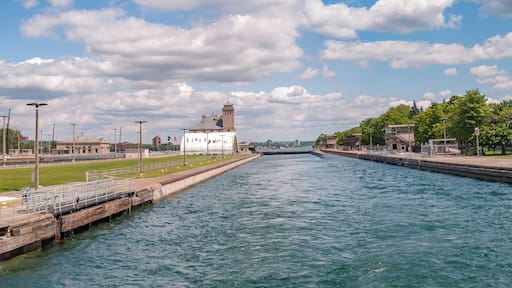 Soo Locks in the upper peninsula of Michigan as seen from a boat