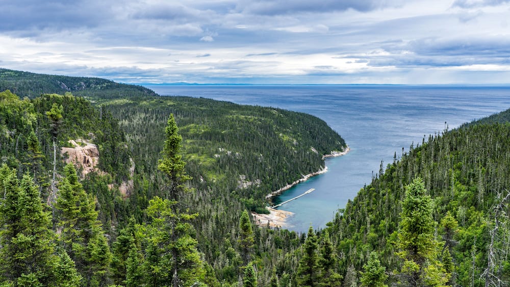 View from St Pancrace Belvedere on the St Pancrace Fjard, near Baie Comeau, Cote Nord of Quebec, Canada