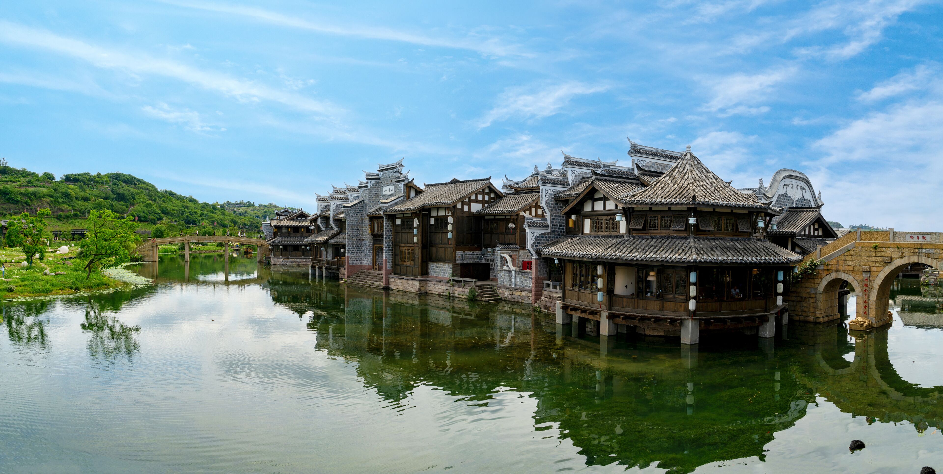 the beautiful ancient town of Lizhuang on the lake, Yibin City, Sichuan Province, China