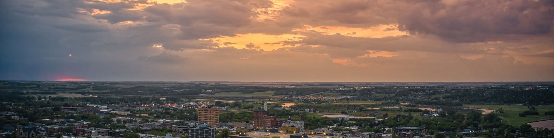 Aerial View of Brandon, Manitoba at Sunset