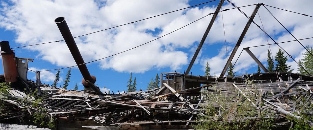 Decaying remains of seven paddlewheel ships from Yukon gold rush era