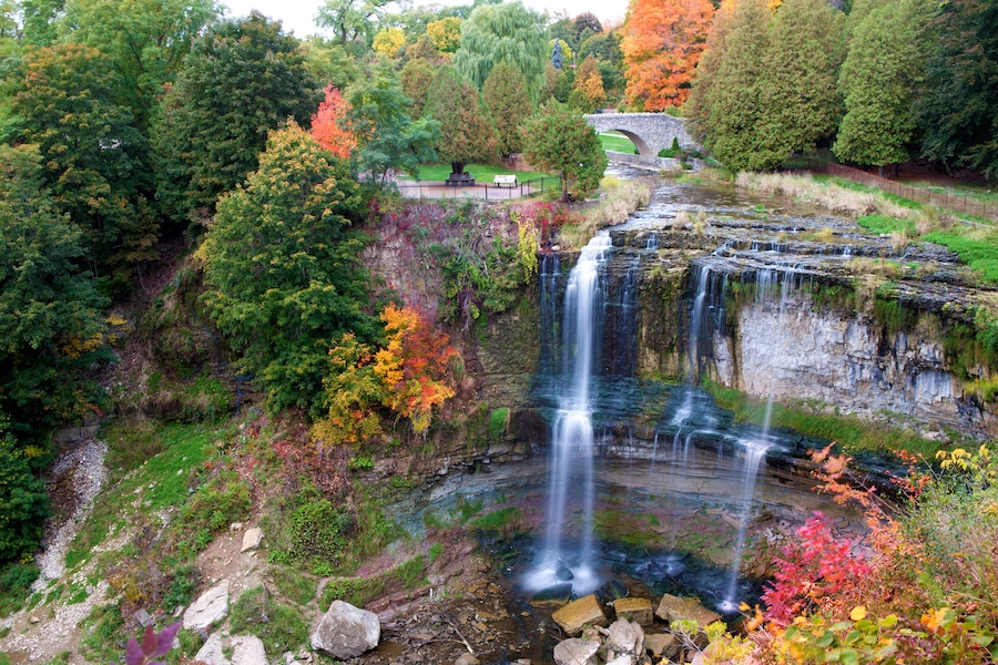 Beautiful waterfall in Hamilton, ON, Canada, in fall colors