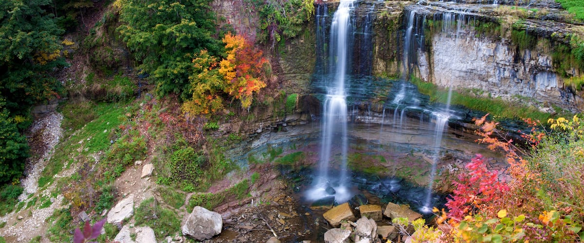 Beautiful waterfall in Hamilton, ON, Canada, in fall colors