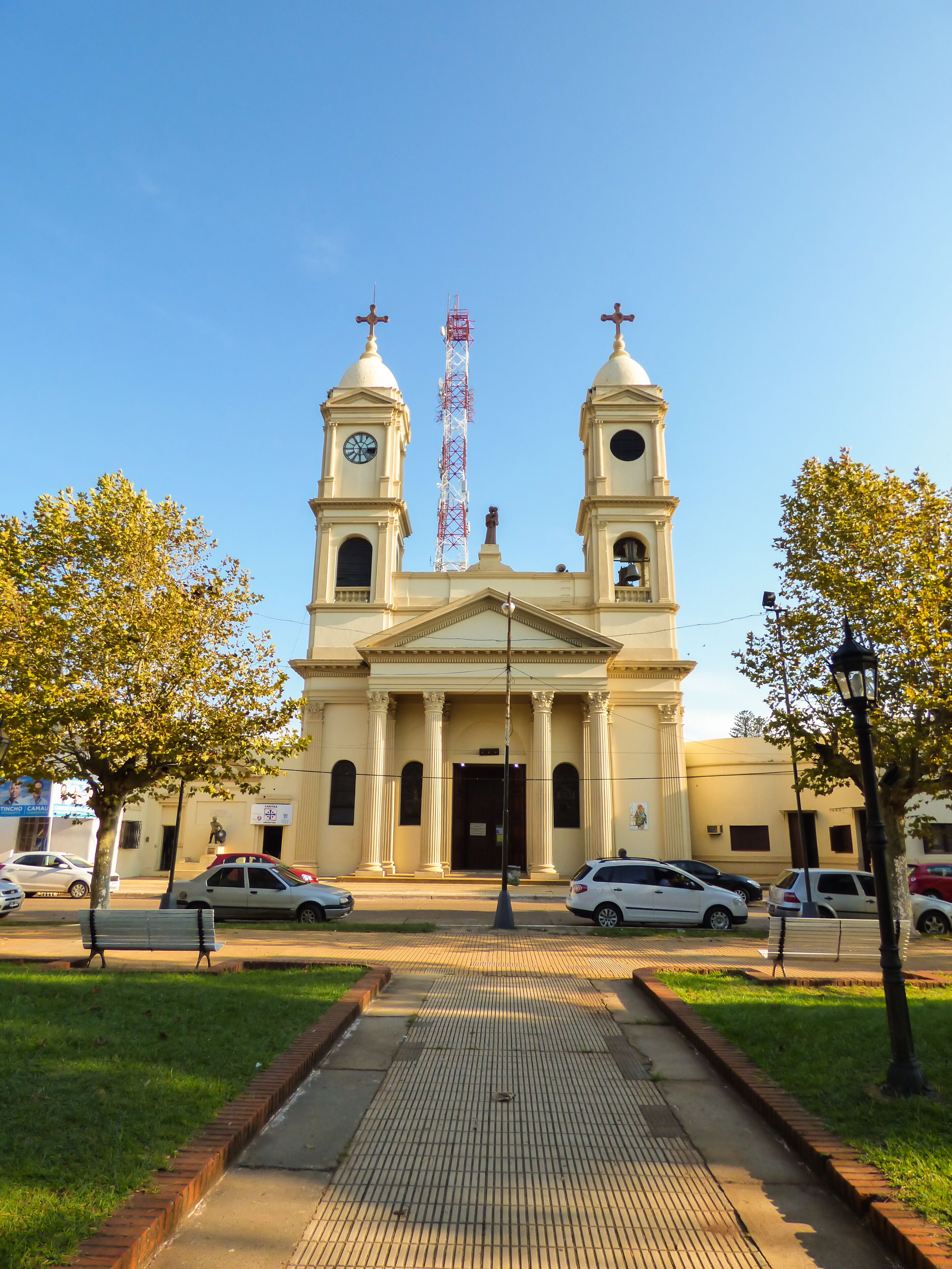 Paso de los libres, Argentina - Circa April 2018: A view of San Jose Parish at Plaza Independencia (Independence Square)