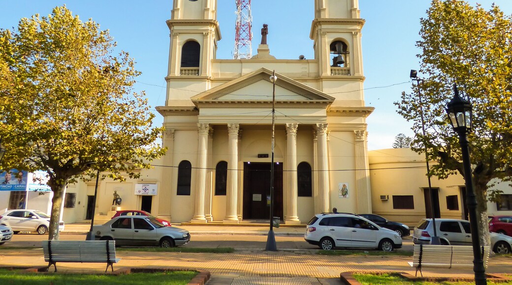 Paso de los libres, Argentina - Circa April 2018: A view of San Jose Parish at Plaza Independencia (Independence Square)