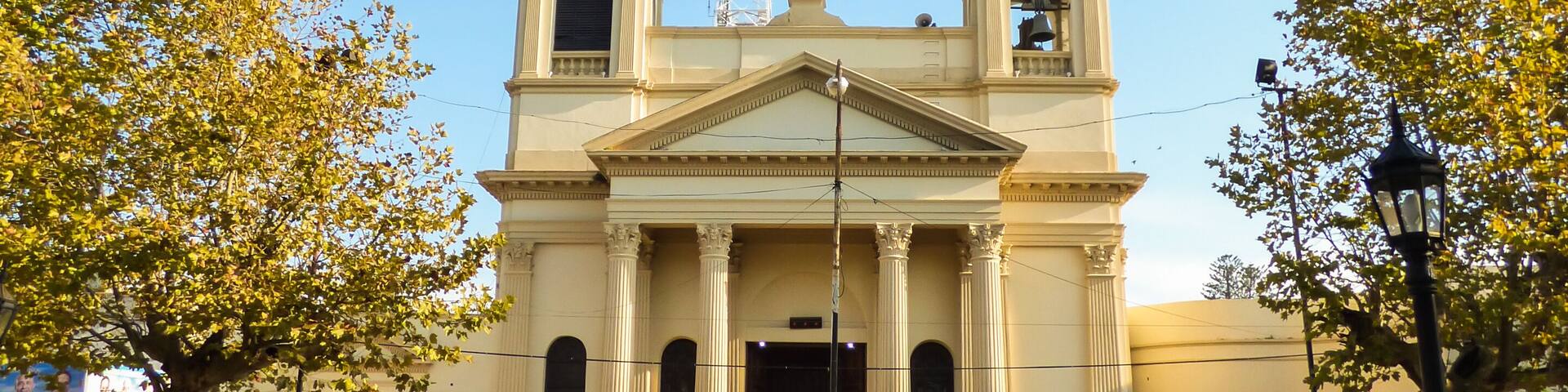Paso de los libres, Argentina - Circa April 2018: A view of San Jose Parish at Plaza Independencia (Independence Square)