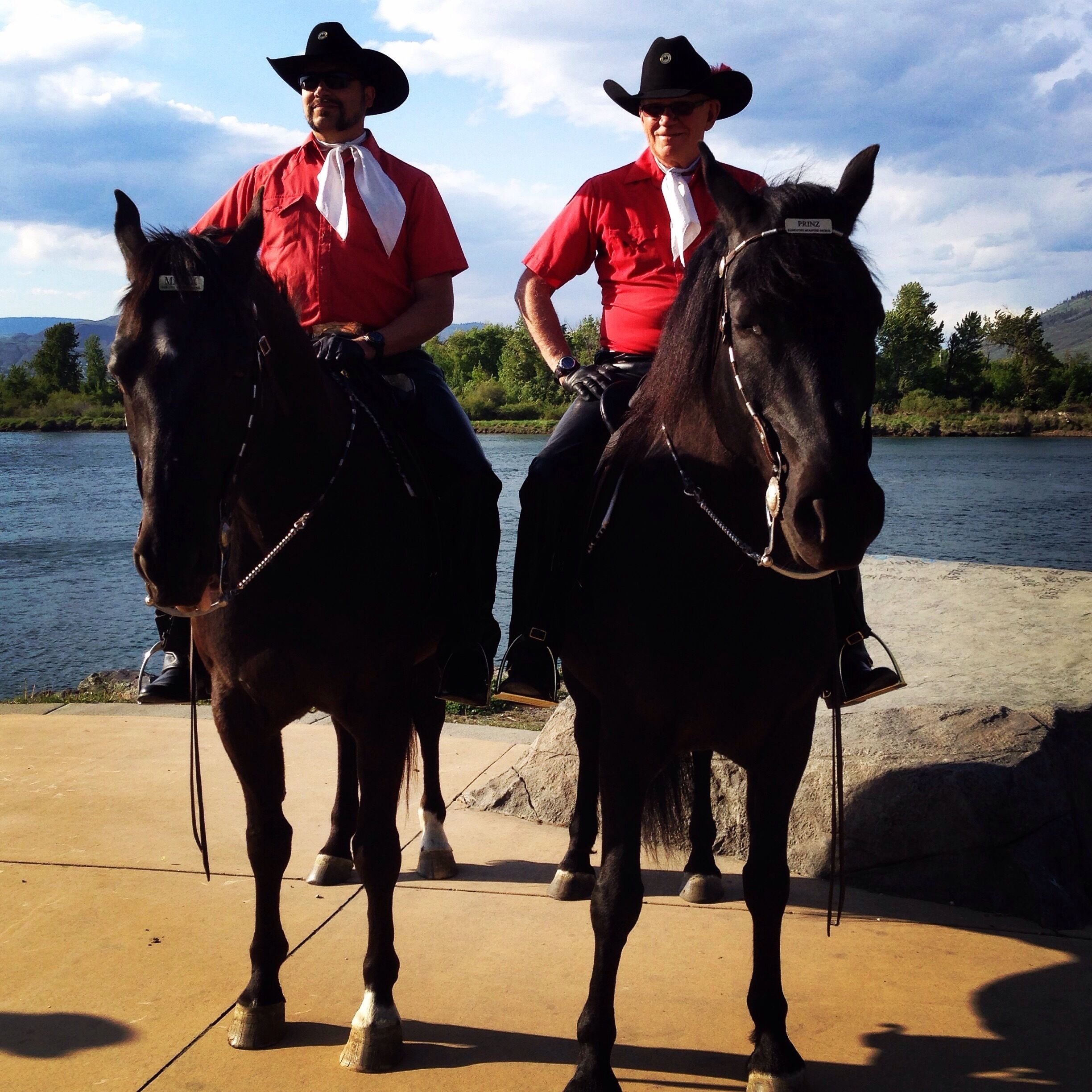 RCMP officers all dressed up at Riverside park. The horse on the right was super friendly and loved his face being pet. Never seen a horse so sweet like that before. Heart melting :) #ExploreBC #ExploreKamloops 