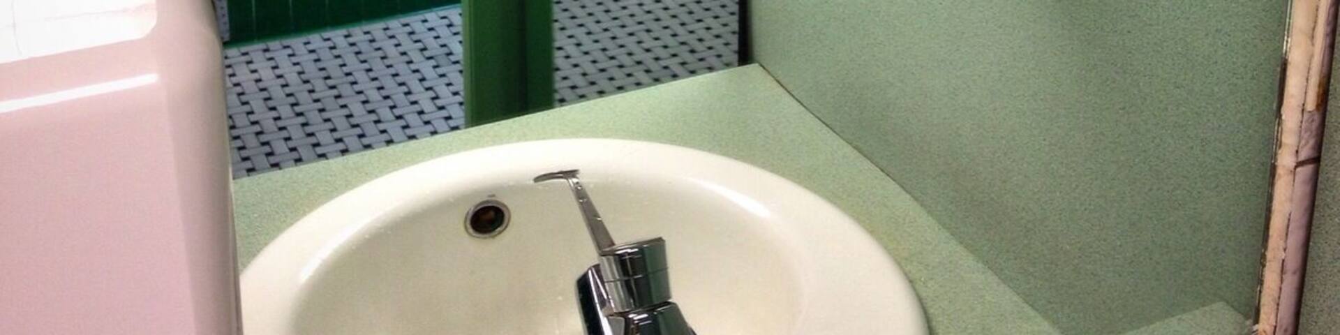 Interesting bathroom decades design clash at Yakima city hall.
Also, foot operated hand dryers!