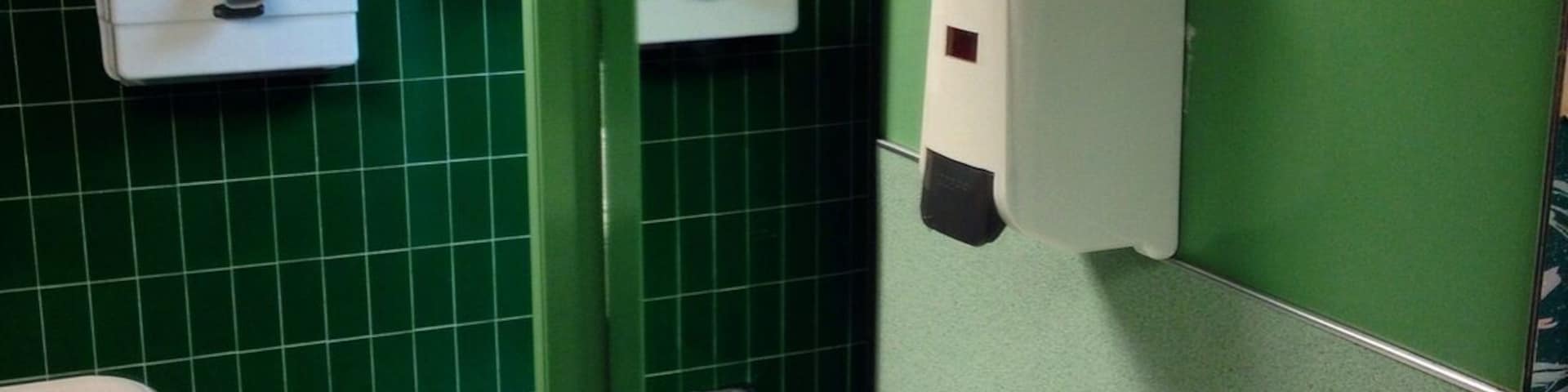 Interesting bathroom decades design clash at Yakima city hall. 
Also, foot operated hand dryers!