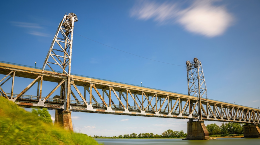The Meridian Bridge, Yankton's Signature Landmark 3,013 feet long double-deck bridge, opened in 1924, across the Missouri River between Nebraska and South Dakota