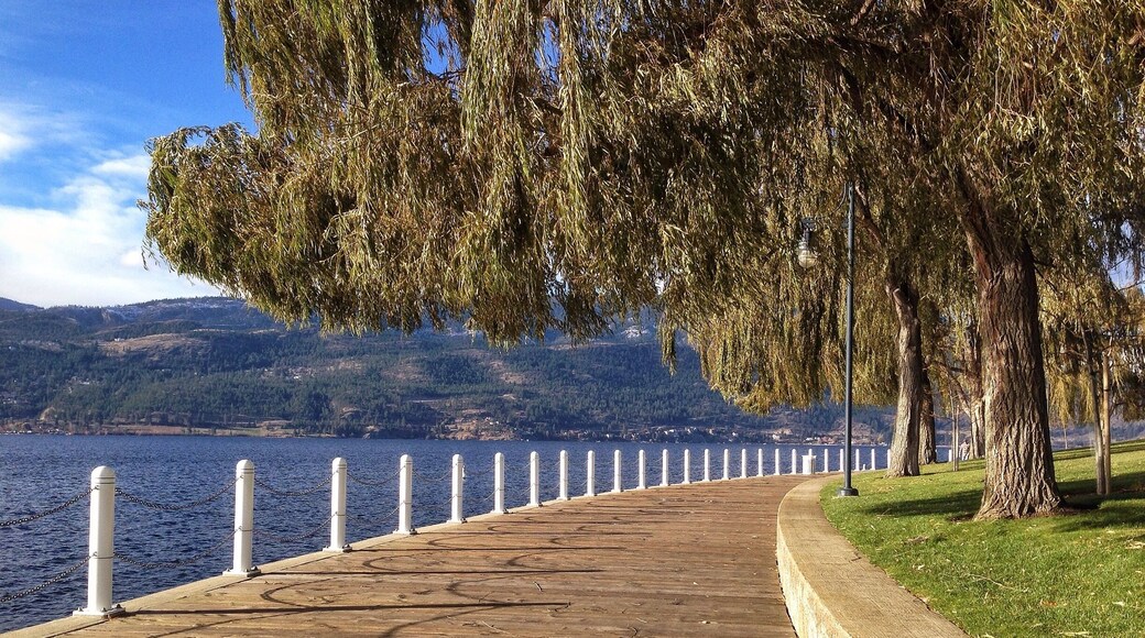 This portion of the boardwalk is called the Simpson Walk who was named after Stanley M Simpson who arrived in Kelowna from Ontario in 1913. His one man carpentry shop grew into the sawmill that is still operating today.