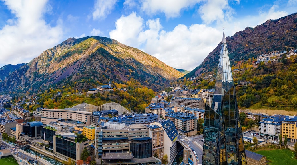 Aerial view of Andorra la Vella, the capital of Andorra, in the Pyrenees mountains between France and Spain