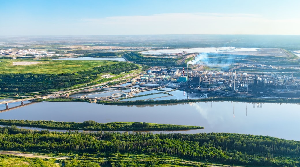 Aerial Panoramic view of Petrochemical oil refinery Alberta