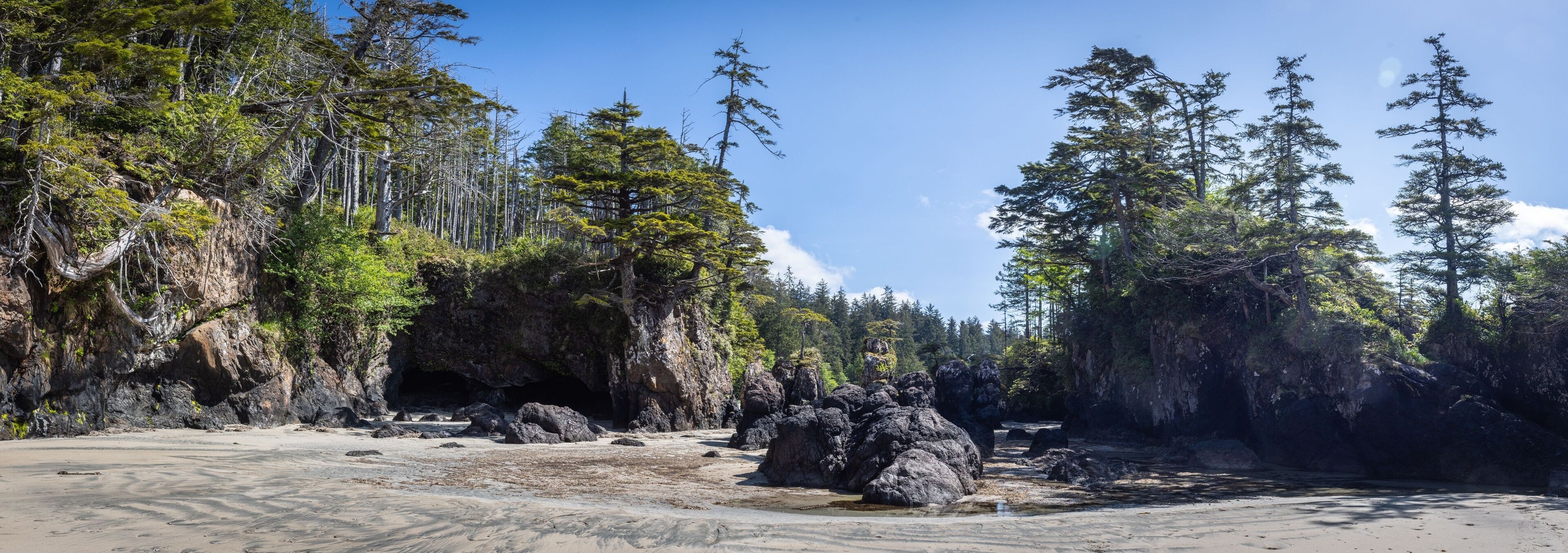 Sea stacks on the beach of San Josef Bay on Vancouver Island.