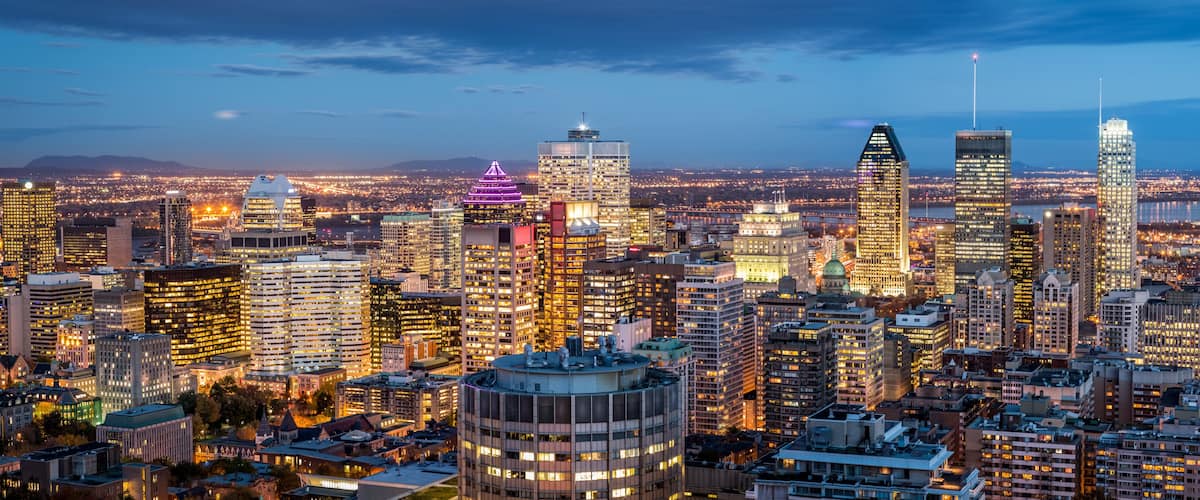 Montreal panorama at dusk as viewed from the Mount Royal