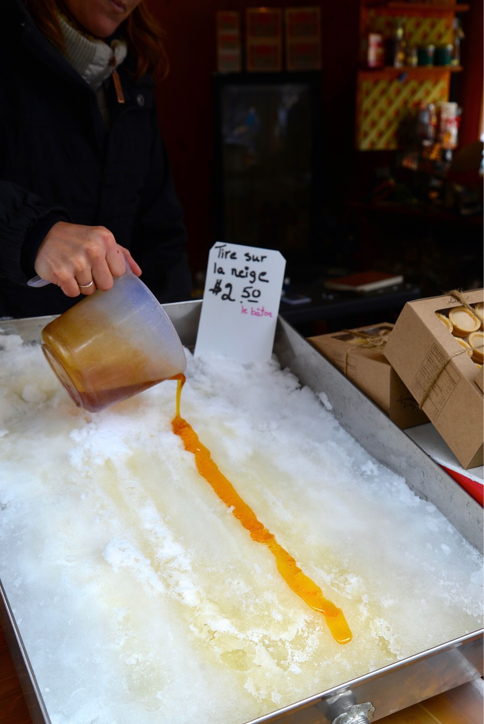 Winter is around the corner and try classic Canadian winter-time treats - maple taffy on snow, simply pour the 100% pure and boiling maple syrup over fresh, clean snow. Press a wooden/popsicle stick into the syrup and then as the syrup is cooling, roll it up around the stick, an old fashioned maple taffy is ready to enjoy!
#Canada #SweetSpot #winter #MapleSyrup #treat #sweet #Montreal #Quebec #NorthAmerica