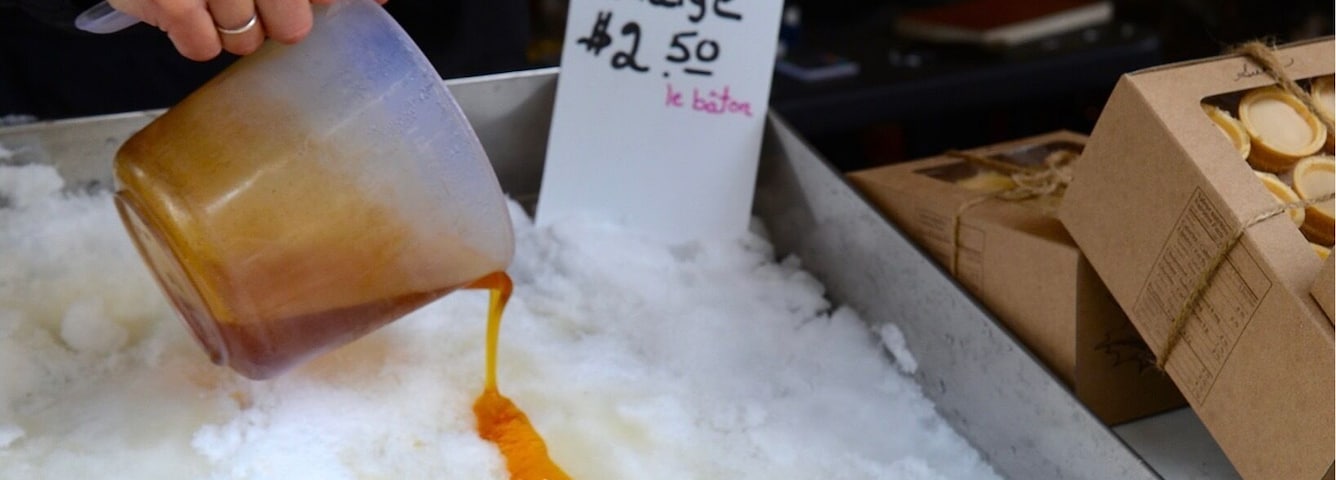 Winter is around the corner and try classic Canadian winter-time treats - maple taffy on snow, simply pour the 100% pure and boiling maple syrup over fresh, clean snow. Press a wooden/popsicle stick into the syrup and then as the syrup is cooling, roll it up around the stick, an old fashioned maple taffy is ready to enjoy!
#Canada #SweetSpot #winter #MapleSyrup #treat #sweet #Montreal #Quebec #NorthAmerica