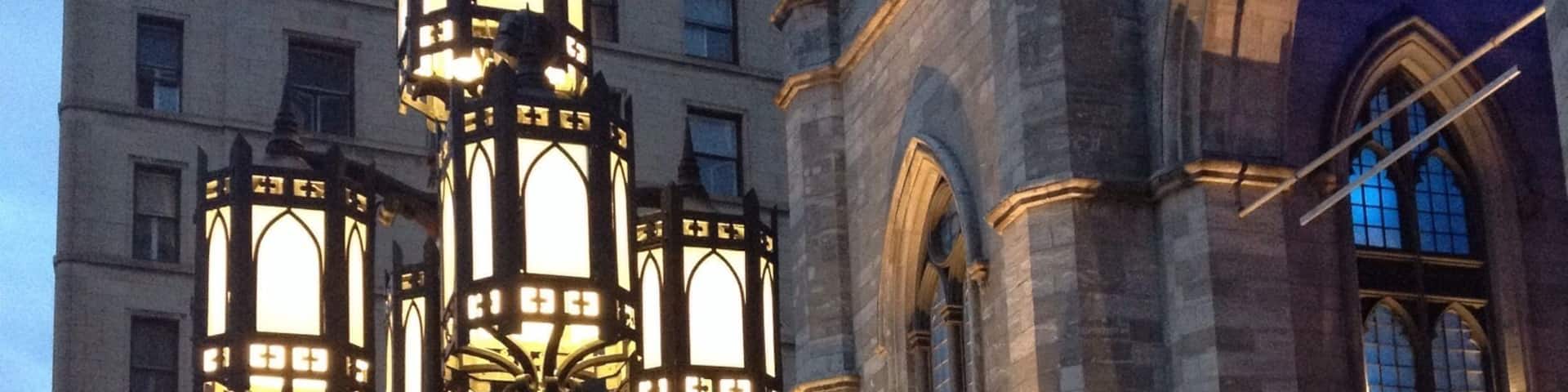 Notre-Dame Basilica , Montreal at night .