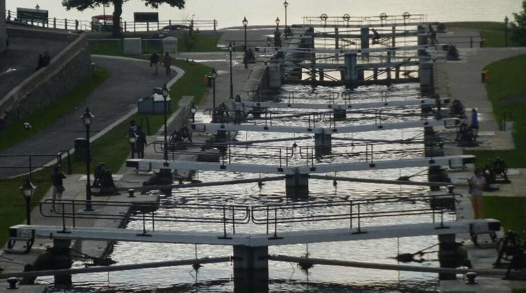 Start (or end, depending which way you're coming, I suppose) of the Rideau Canal which connects Ottawa to Kingston on Lake Ontario. It's a UNESCO World Heritage Site and the oldest continually operated canal in North America. It's mostly used for pleasure boating these days, and in winter when it freezes over, you can ice skate on it!