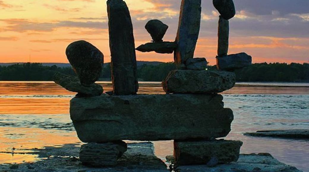 Amazing balanced rock art at Remic Rapids along the Ottawa River in Canada. This artist builds these gravity defying structures every summer.