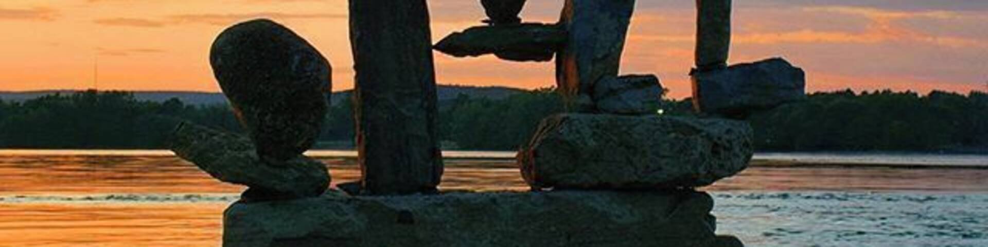 Amazing balanced rock art at Remic Rapids along the Ottawa River in Canada. This artist builds these gravity defying structures every summer.