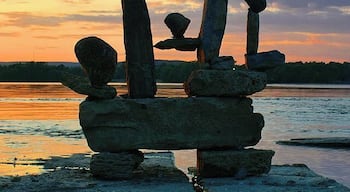 Amazing balanced rock art at Remic Rapids along the Ottawa River in Canada. This artist builds these gravity defying structures every summer.