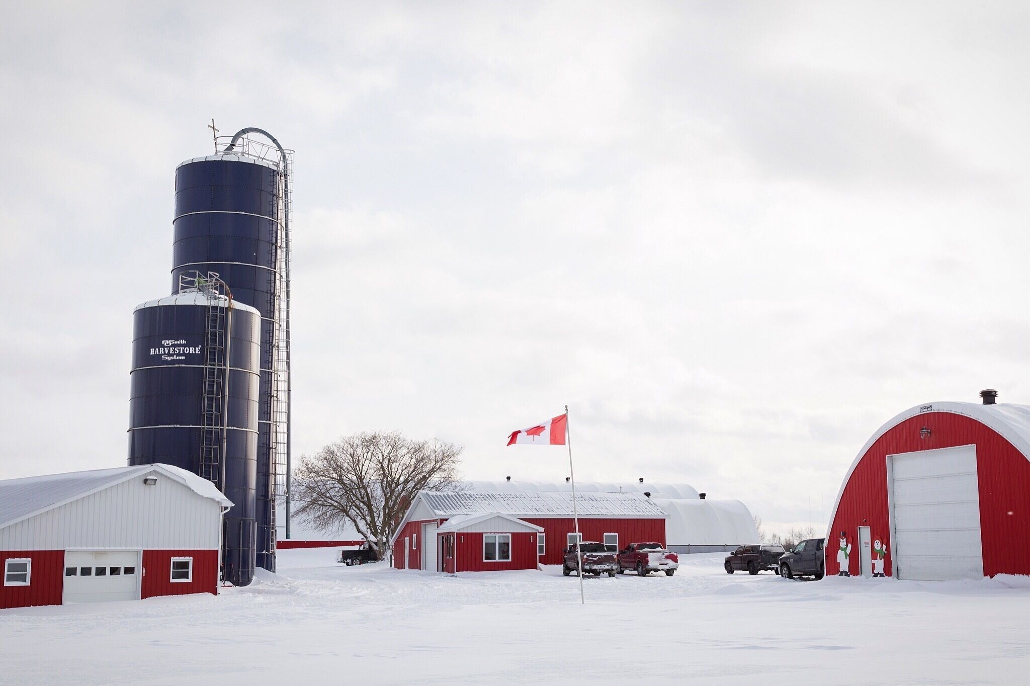 Red barn and fresh snow on a White Christmas in Barrhaven, ON.