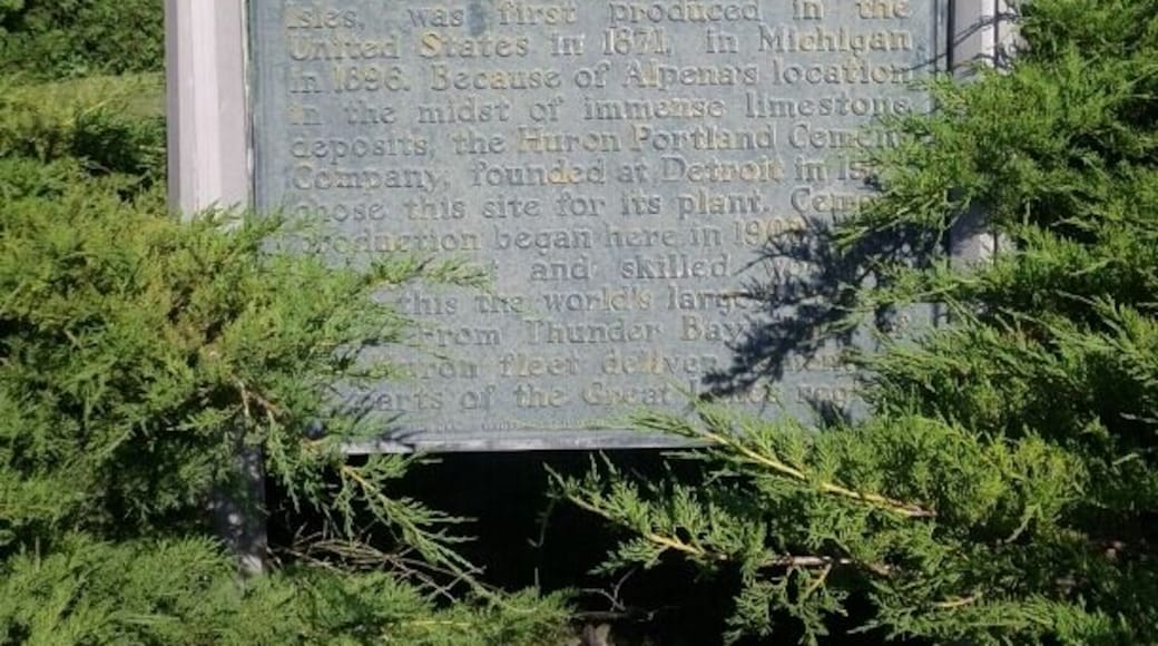 Historical marker in front of the Huron Portland Cement Company.