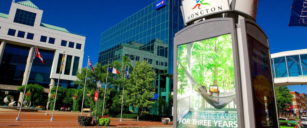 Moncton which includes signage and a city