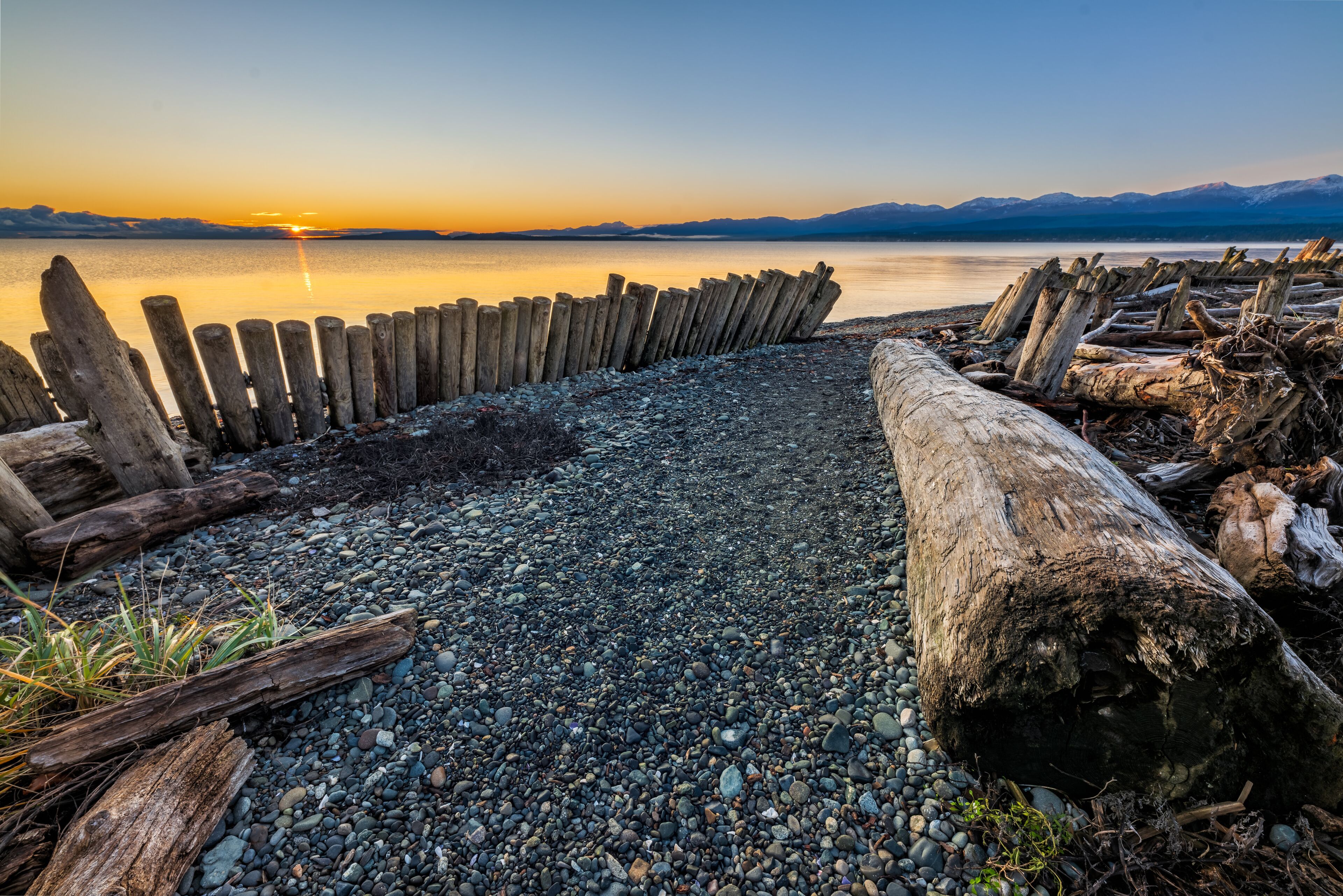 Clear morning at Goose Spit Regional Park, Comox, Vancouver Island, British Columbia, Canada