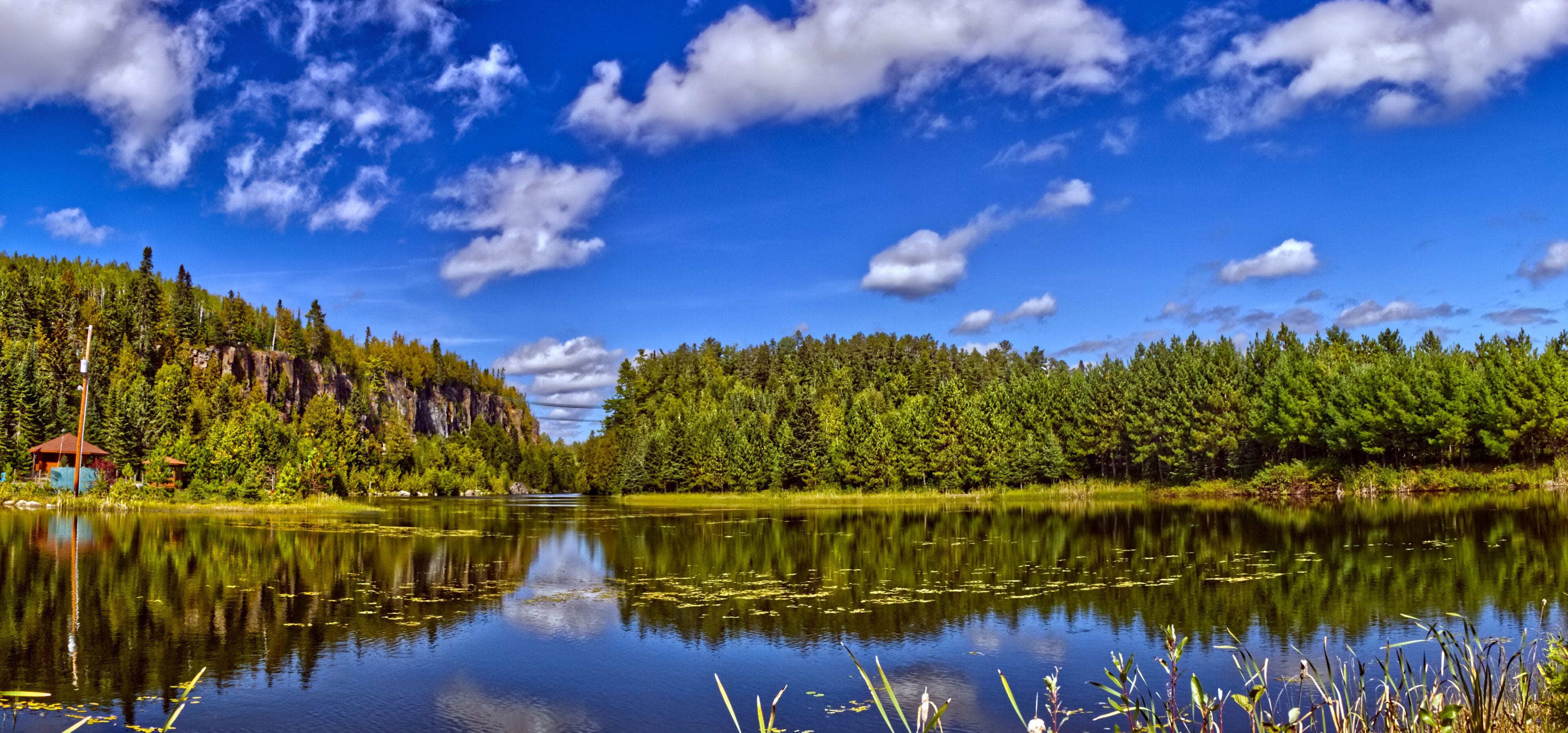 Panoramic view of the lake between two canyons outside Thunder Bay, ON, Canada
