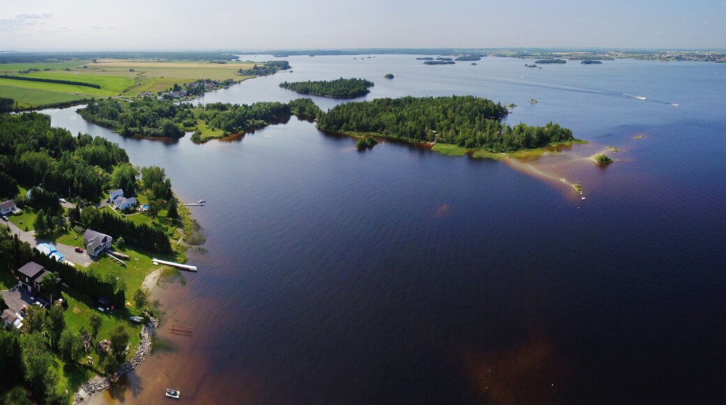 Aerial view of river mouth with small islands