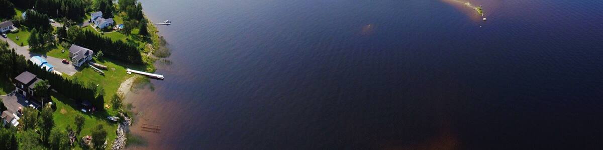 Aerial view of river mouth with small islands