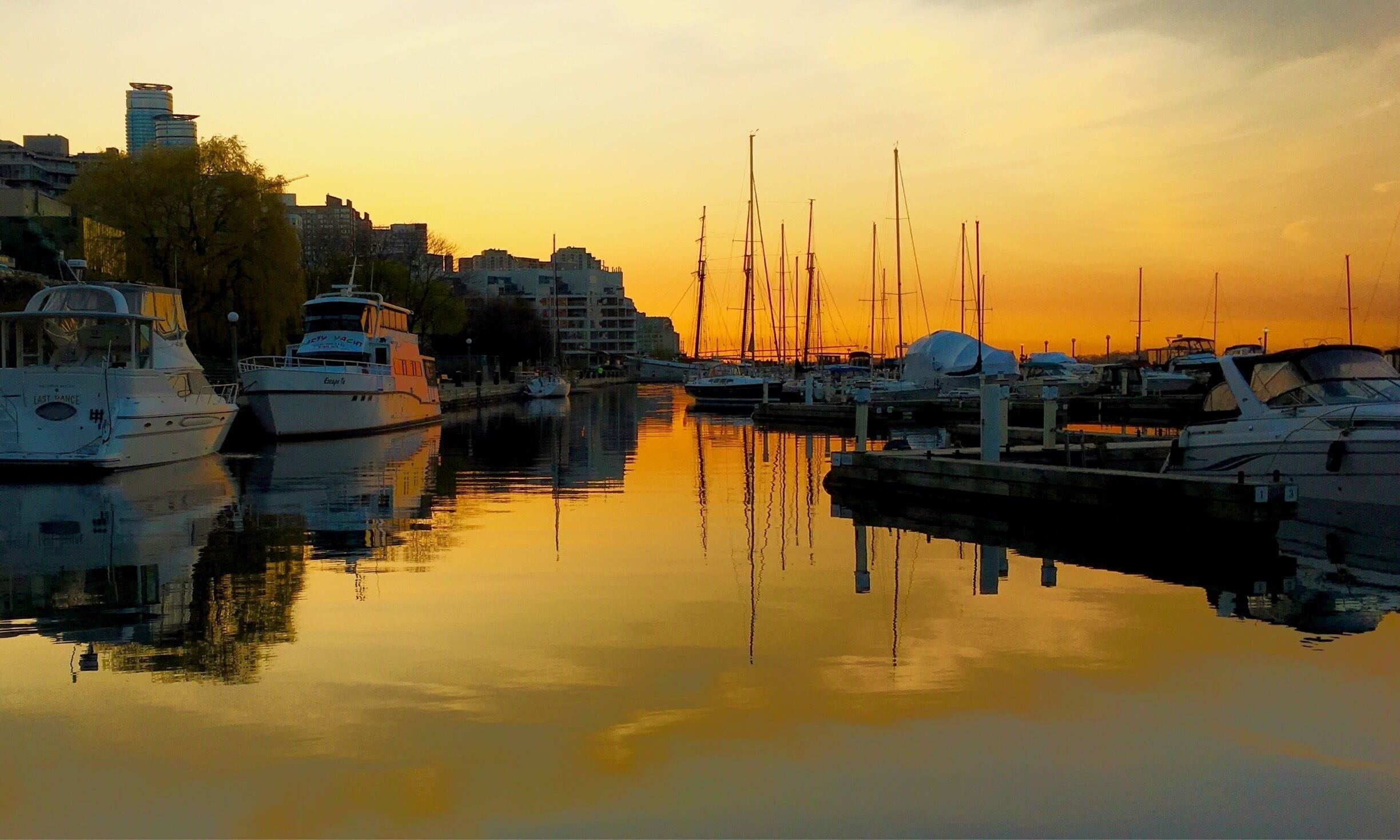 #Golden sunrise at the Harbourfront, Toronto, Canada.
#Canada #sunrise #reflection #Harbourfront #Toronto #Ontario #marina #quay