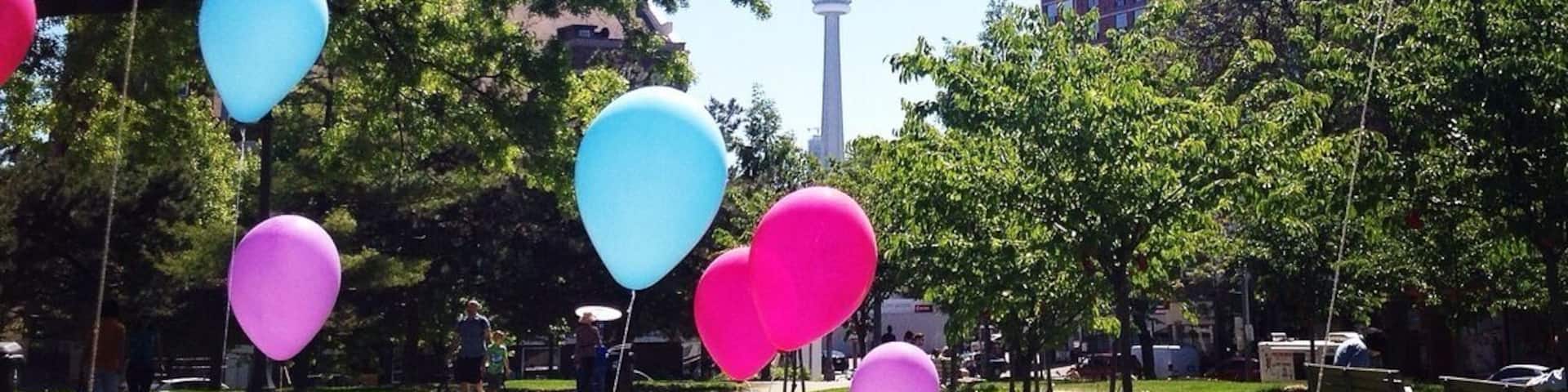 balloons as a "Toronto diversity sign" in the Trinity Bellwoods Park