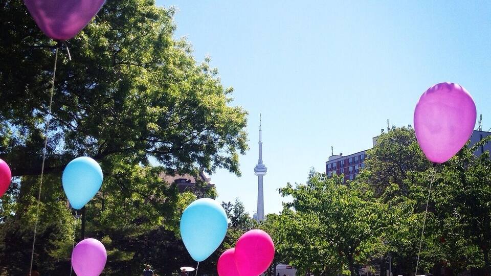 balloons as a "Toronto diversity sign" in the Trinity Bellwoods Park