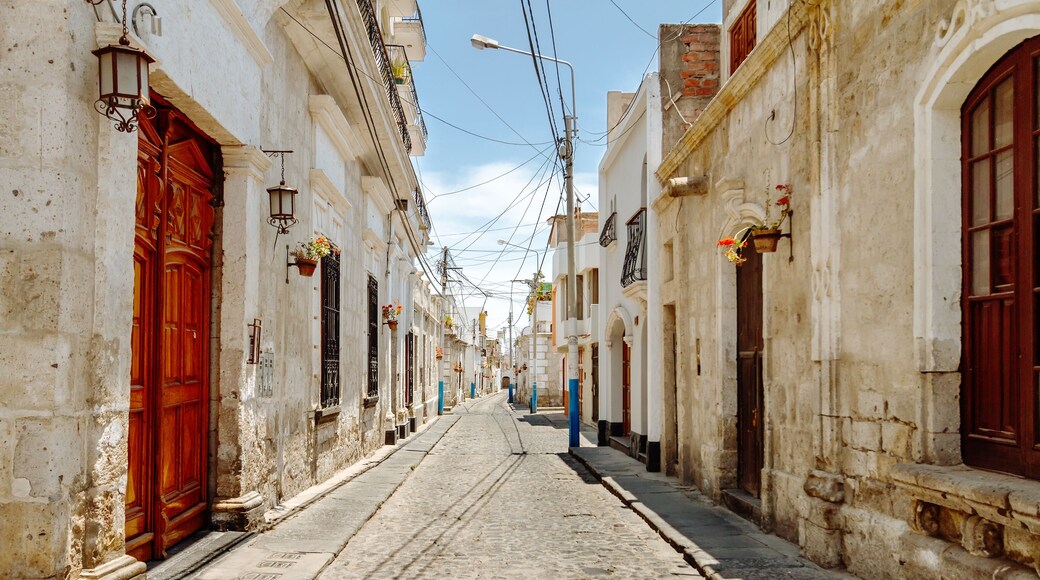 Colonial houses in an empty alley of the Yanahuara neighborhood in Arequipa (Peru)