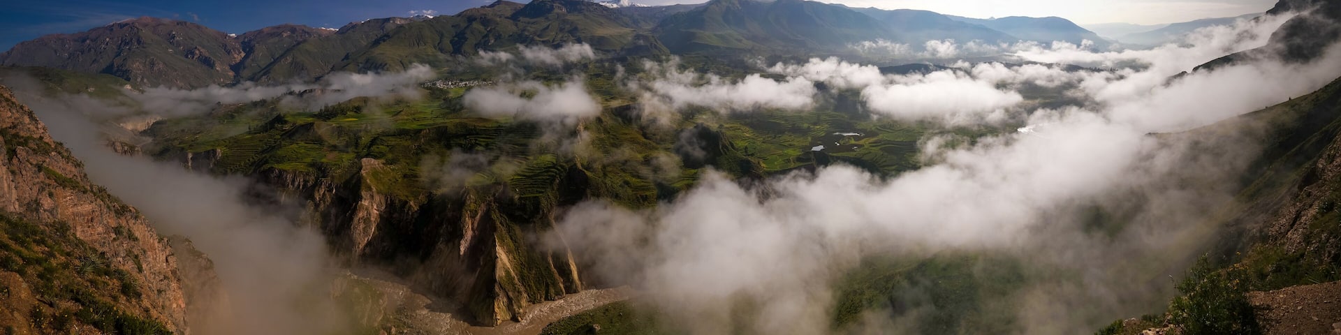 Aerial panoramic view to Colca canyon Chivay, Arequipa, Peru